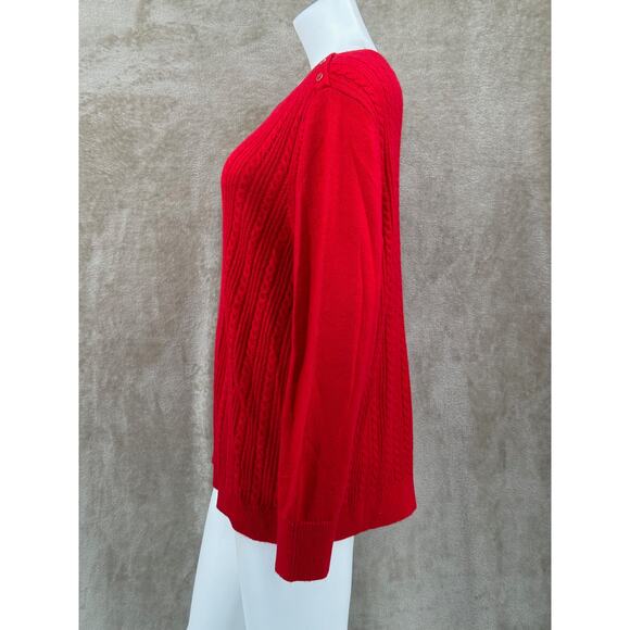 Talbots Sweater Womens 2X Cherry Red Cable Knit Fisherman Preppy Cozy Christmas - Picture 4 of 10